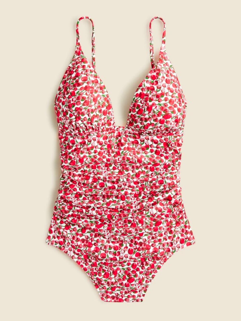 J.Crew x Liberty Ruched Plunge One-Piece Swimsuit Eliza's Red Floral Size 6